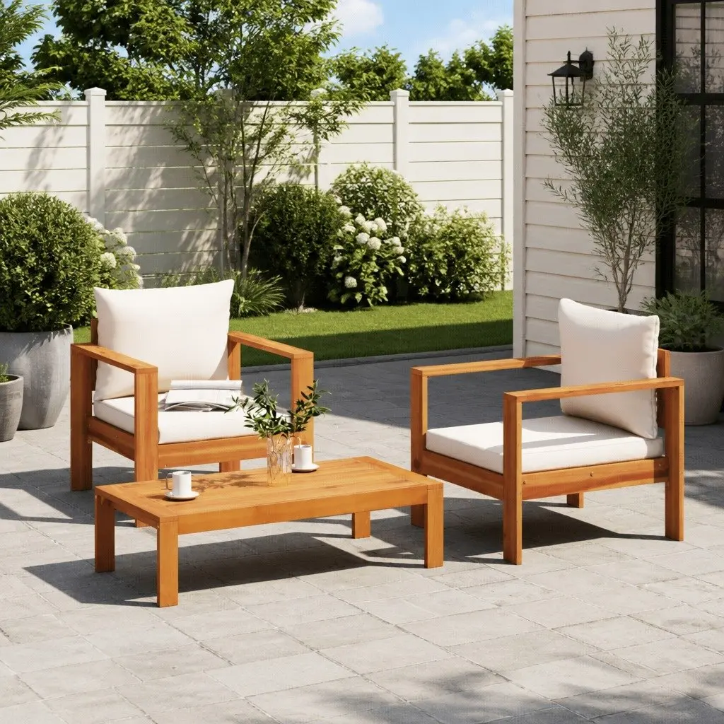Garden Sofa Set 3 Piece Outdoor Furniture Solid Wood Cushions Patio Sectional
