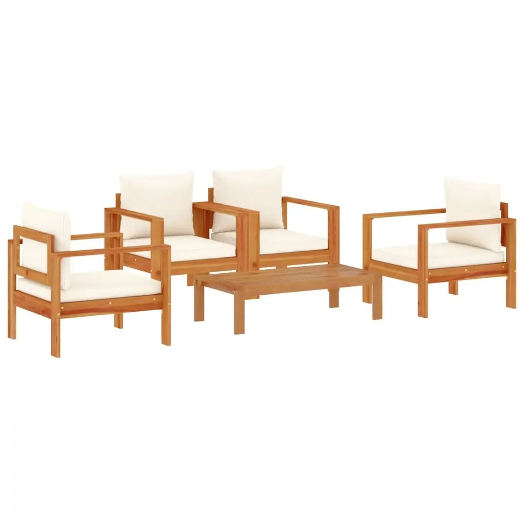 Garden Sofa Set 5 Piece Outdoor Furniture Patio Seating Acacia Wood Cream