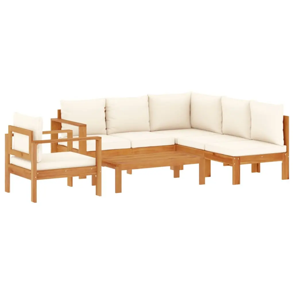 Garden Sofa Set Solid Acacia Wood 5 Piece Cream Outdoor Furniture