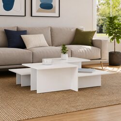 Coffee Table Set 2 Pieces White Engineered Wood Living Room Accent Furniture