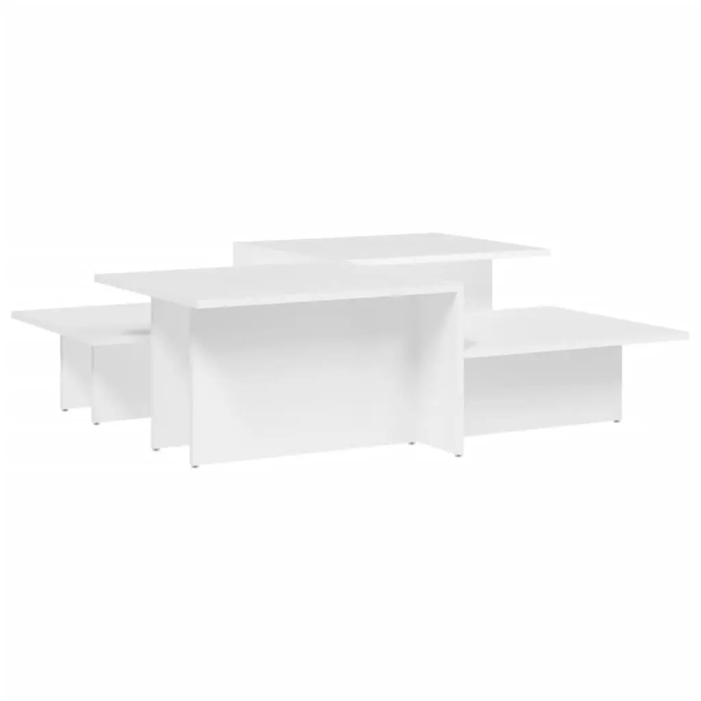 2 Piece Coffee Table Set White Engineered Wood Accent Tables for Living Room with Varying Heights