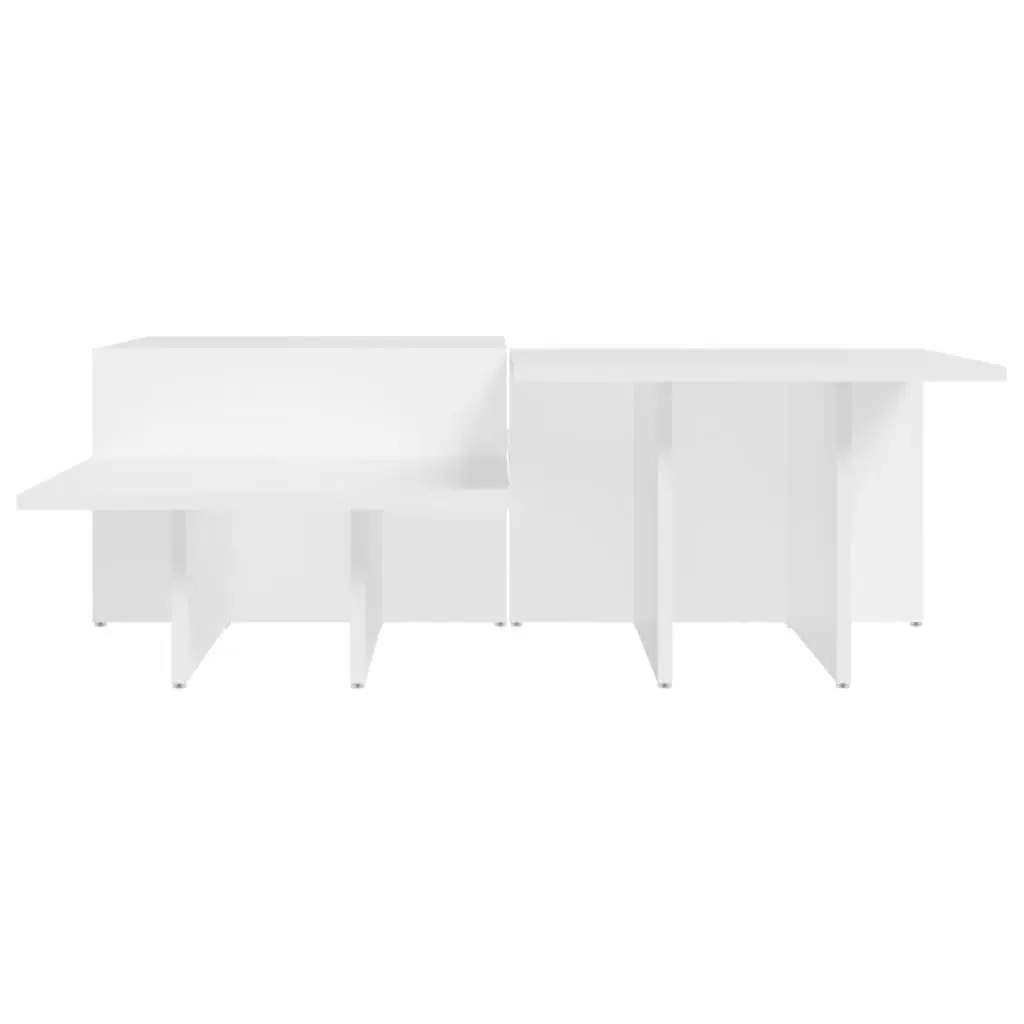 2 Piece Coffee Table Set White Engineered Wood Accent Tables for Living Room with Varying Heights