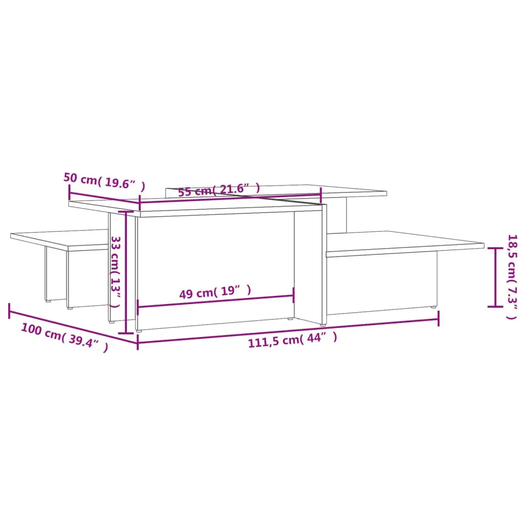2 Piece Coffee Table Set White Engineered Wood Accent Tables for Living Room with Varying Heights