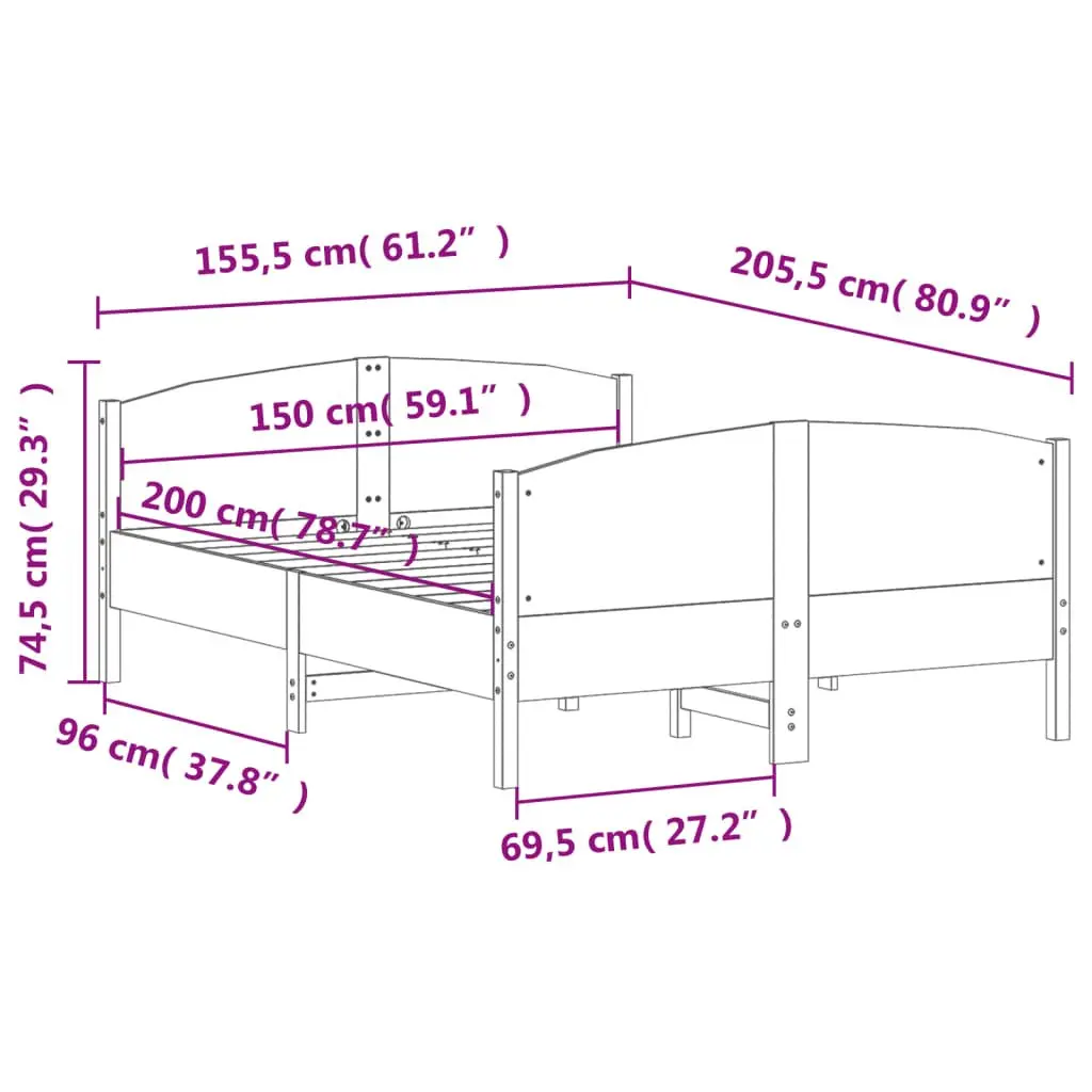 Bed Frame Solid Pine Wood 150x200 cm Brown