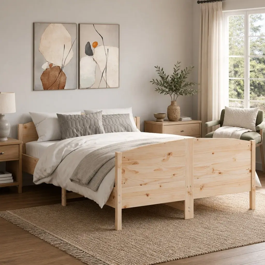 Bed Frame Solid Pine Wood 135x190 cm Brown with Headboard Footboard