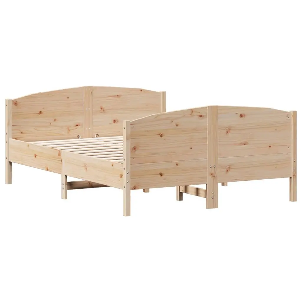 Bed Frame Solid Pine Wood 135x190 cm Brown with Headboard Footboard
