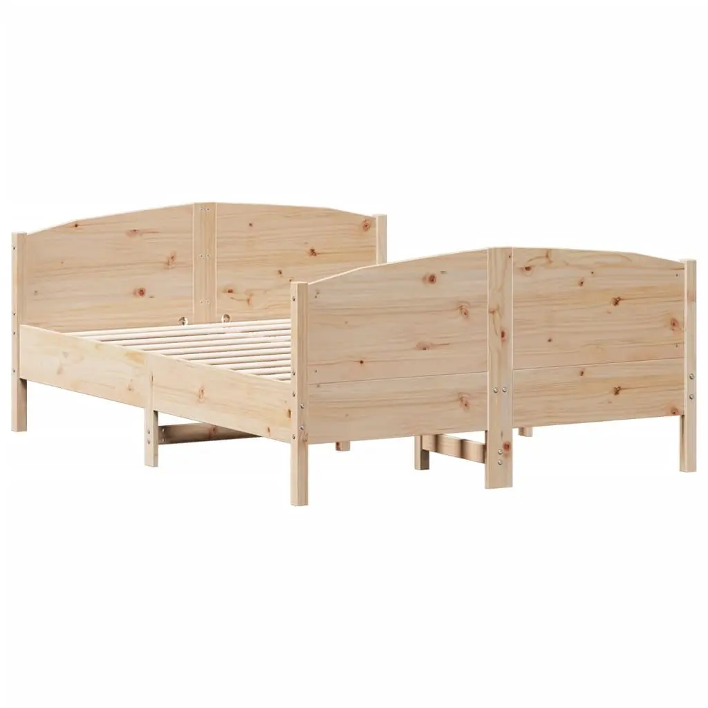 Bed Frame Solid Pine Wood 135x190 cm Brown with Headboard Footboard