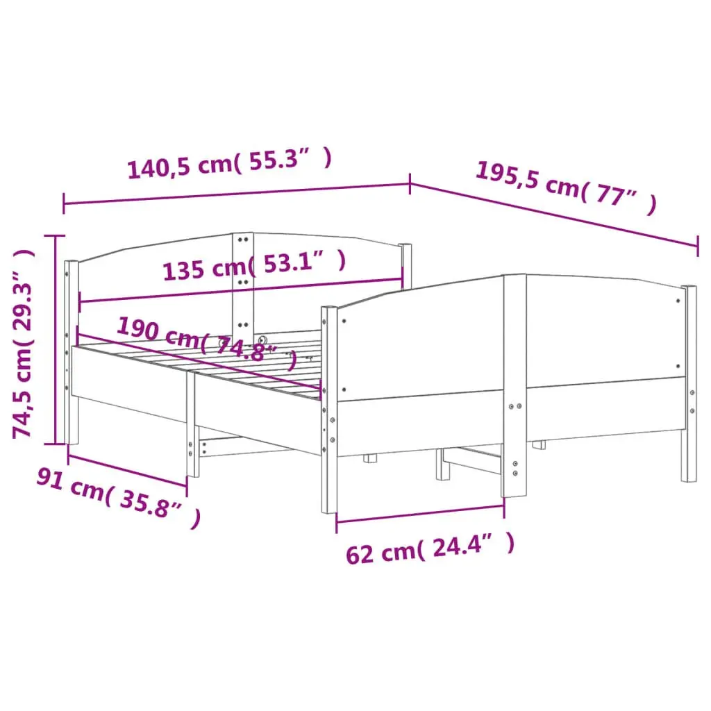Bed Frame Solid Pine Wood 135x190 cm Brown with Headboard Footboard