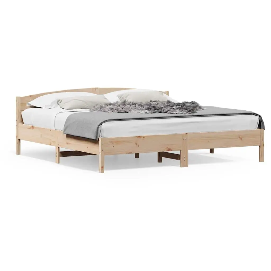 King Size Bed Frame Solid Pine Wood 183x203 cm Brown Slatted Base