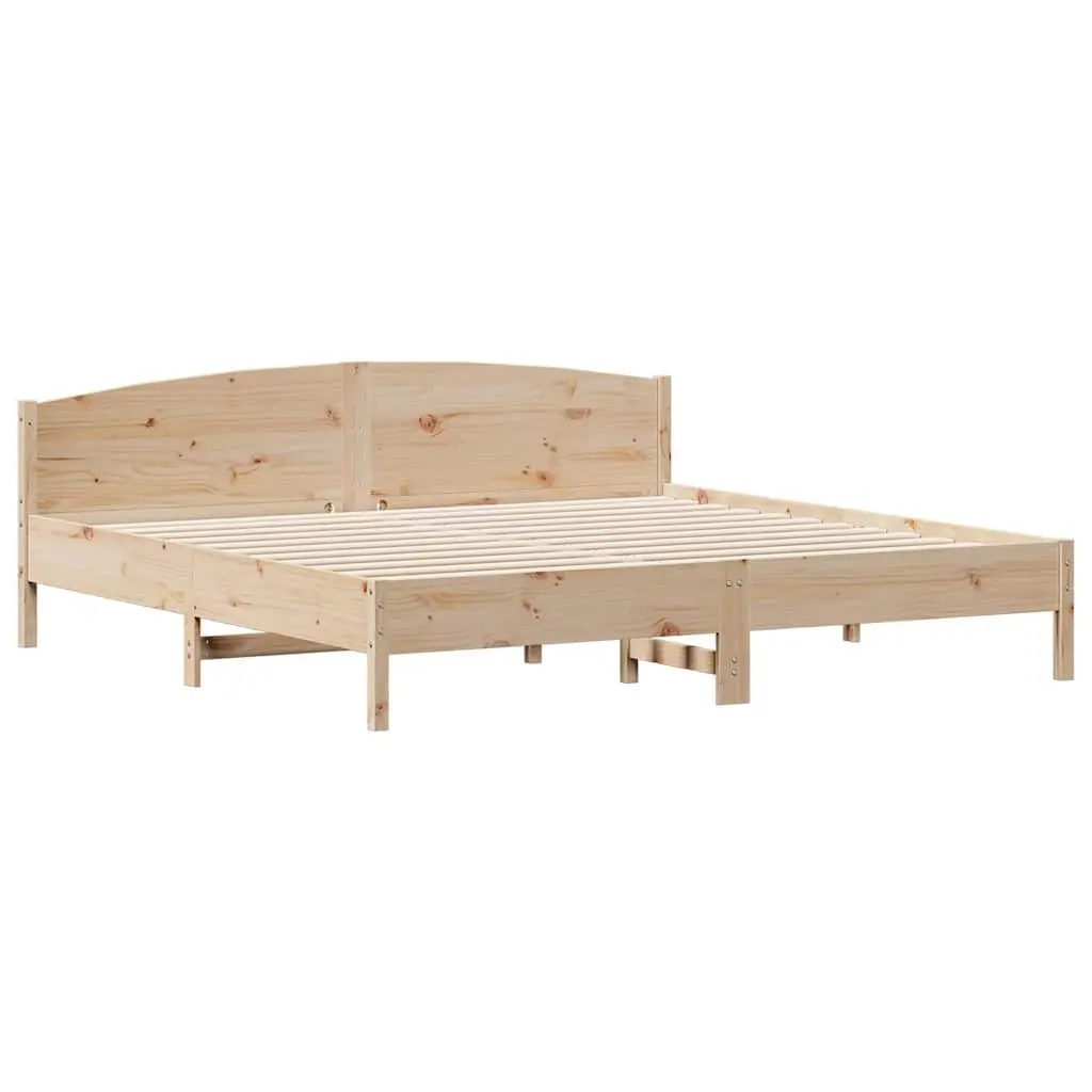 King Size Bed Frame Solid Pine Wood 183x203 cm Brown Slatted Base