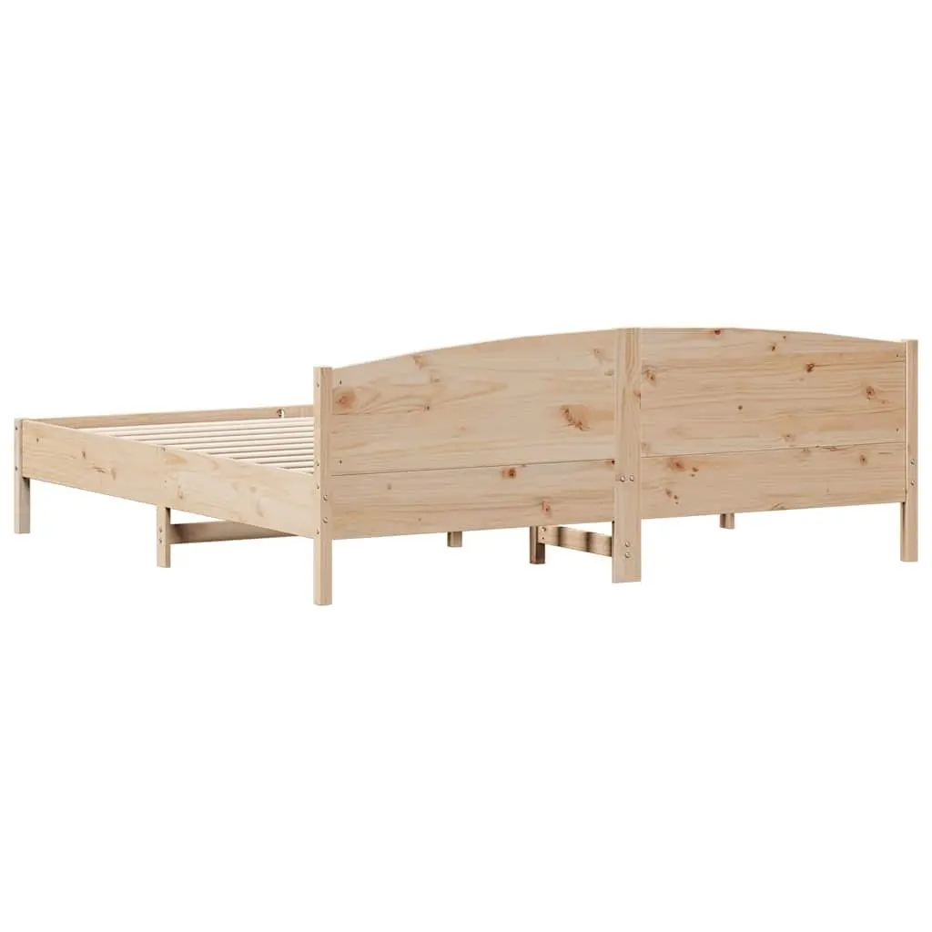 King Size Bed Frame Solid Pine Wood 183x203 cm Brown Slatted Base
