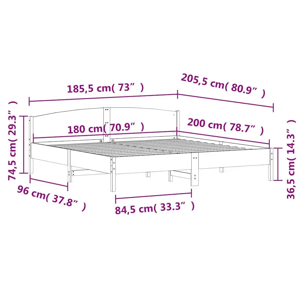 King Size Bed Frame Solid Pine Wood 183x203 cm Brown Slatted Base