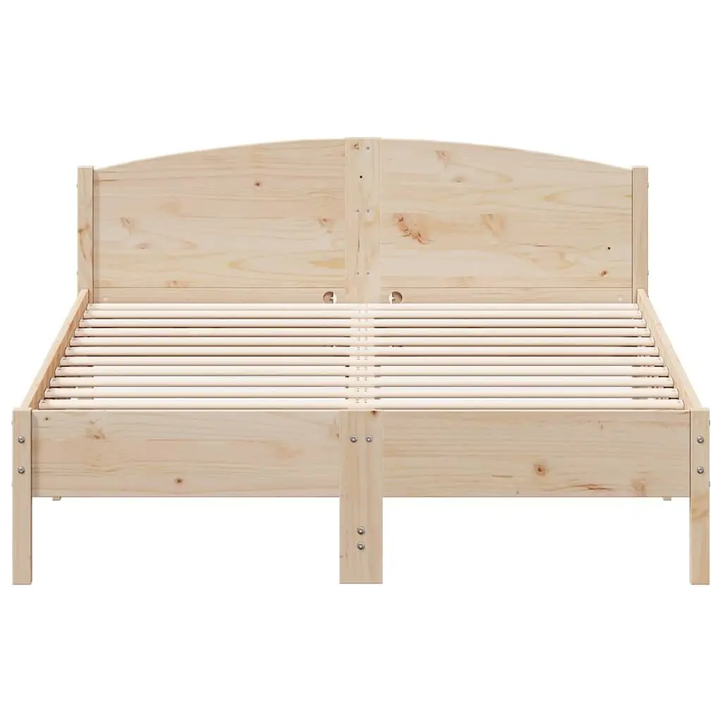 Pine Wood Bed Frame 150x200 cm Brown Slatted Base Bedroom Furniture