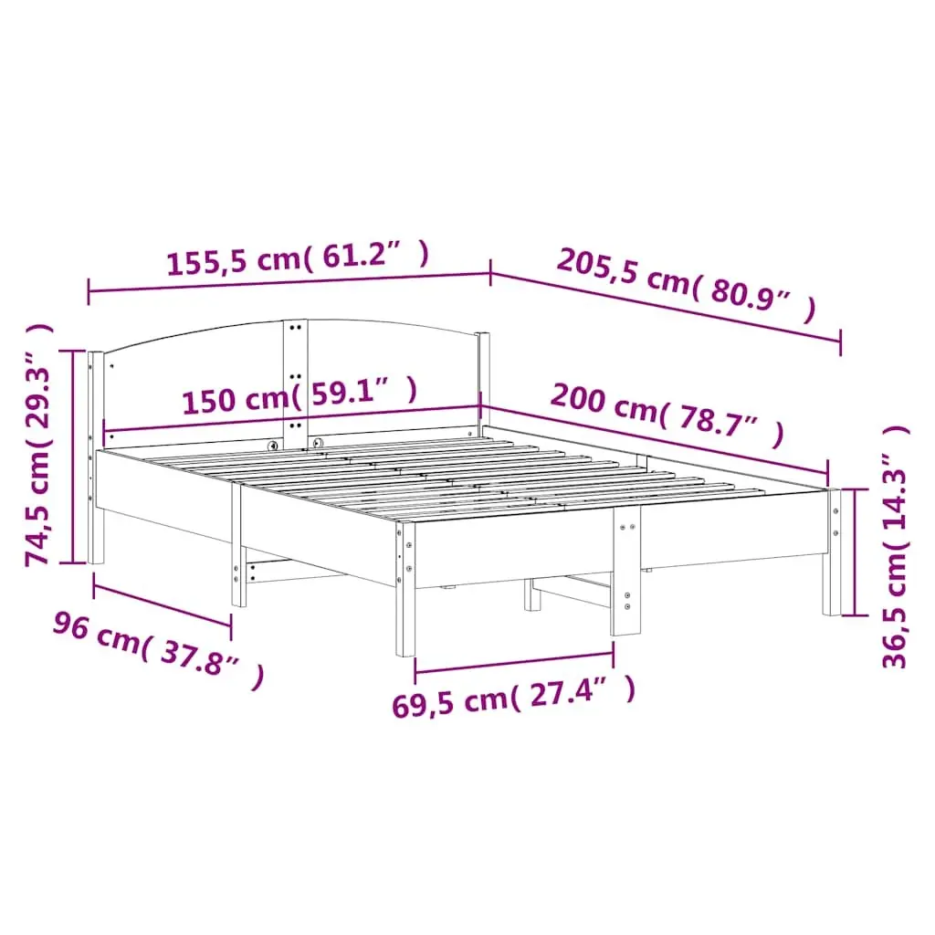 Pine Wood Bed Frame 150x200 cm Brown Slatted Base Bedroom Furniture