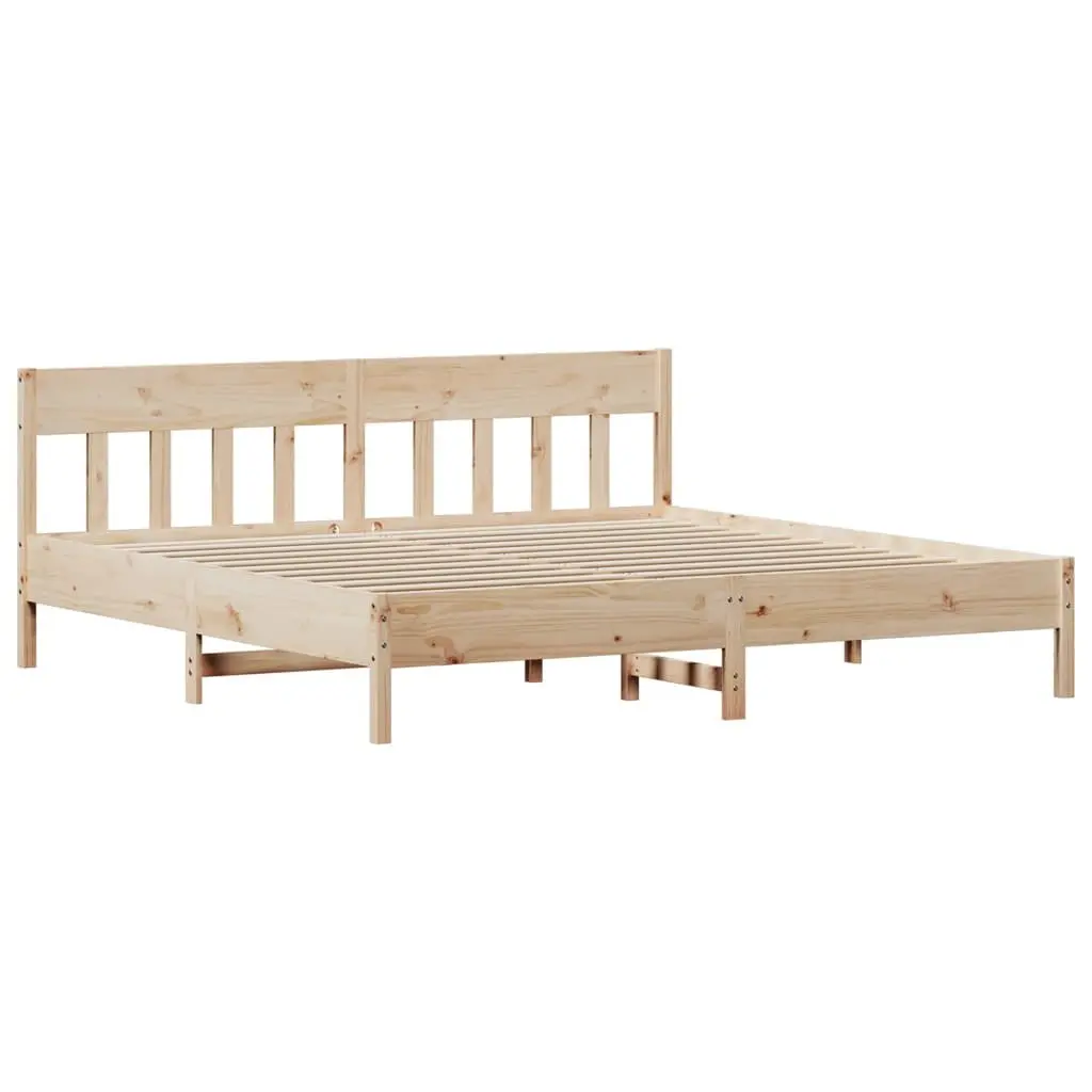 King Bed Frame Brown 183x203 cm Solid Pine Wood Slatted Base Bedroom Furniture