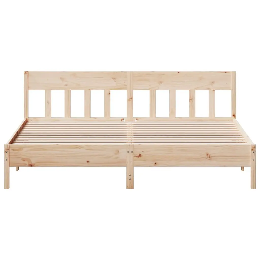 King Bed Frame Brown 183x203 cm Solid Pine Wood Slatted Base Bedroom Furniture