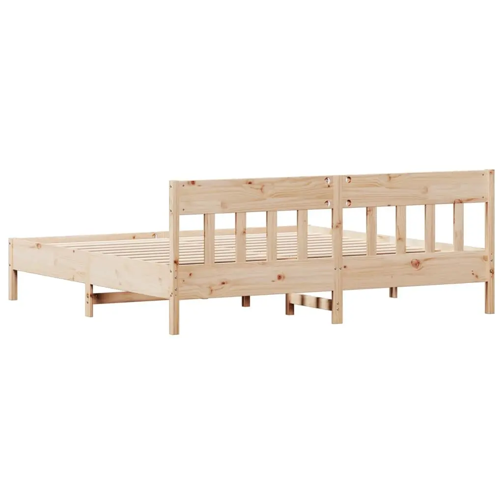 King Bed Frame Brown 183x203 cm Solid Pine Wood Slatted Base Bedroom Furniture