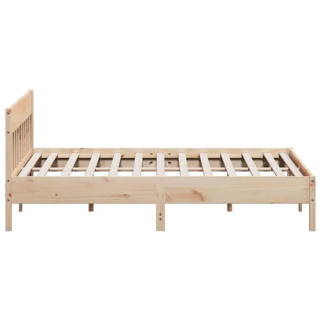 King Bed Frame Brown 183x203 cm Solid Pine Wood Slatted Base Bedroom Furniture