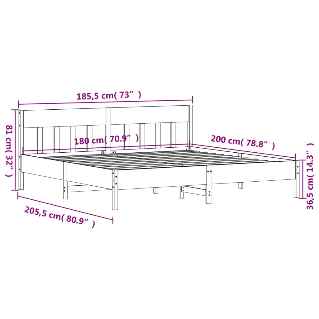 King Bed Frame Brown 183x203 cm Solid Pine Wood Slatted Base Bedroom Furniture