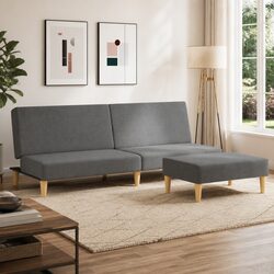2-Seater Sofa Bed Grey Velvet Adjustable Backrest with Footstool Pillows
