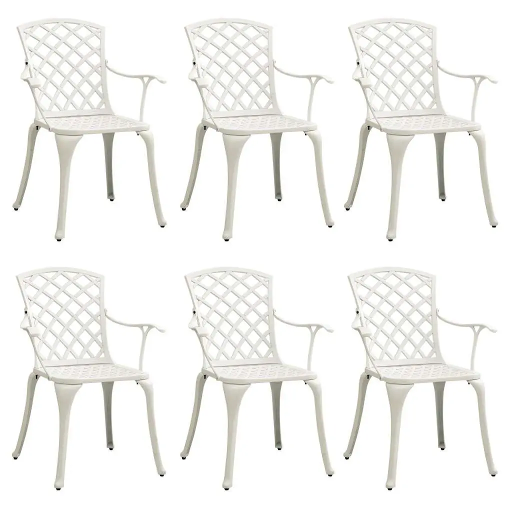 Set of 6 White Cast Aluminium Outdoor Dining Chairs Ergonomic High Backrest for Patio Garden Relaxation