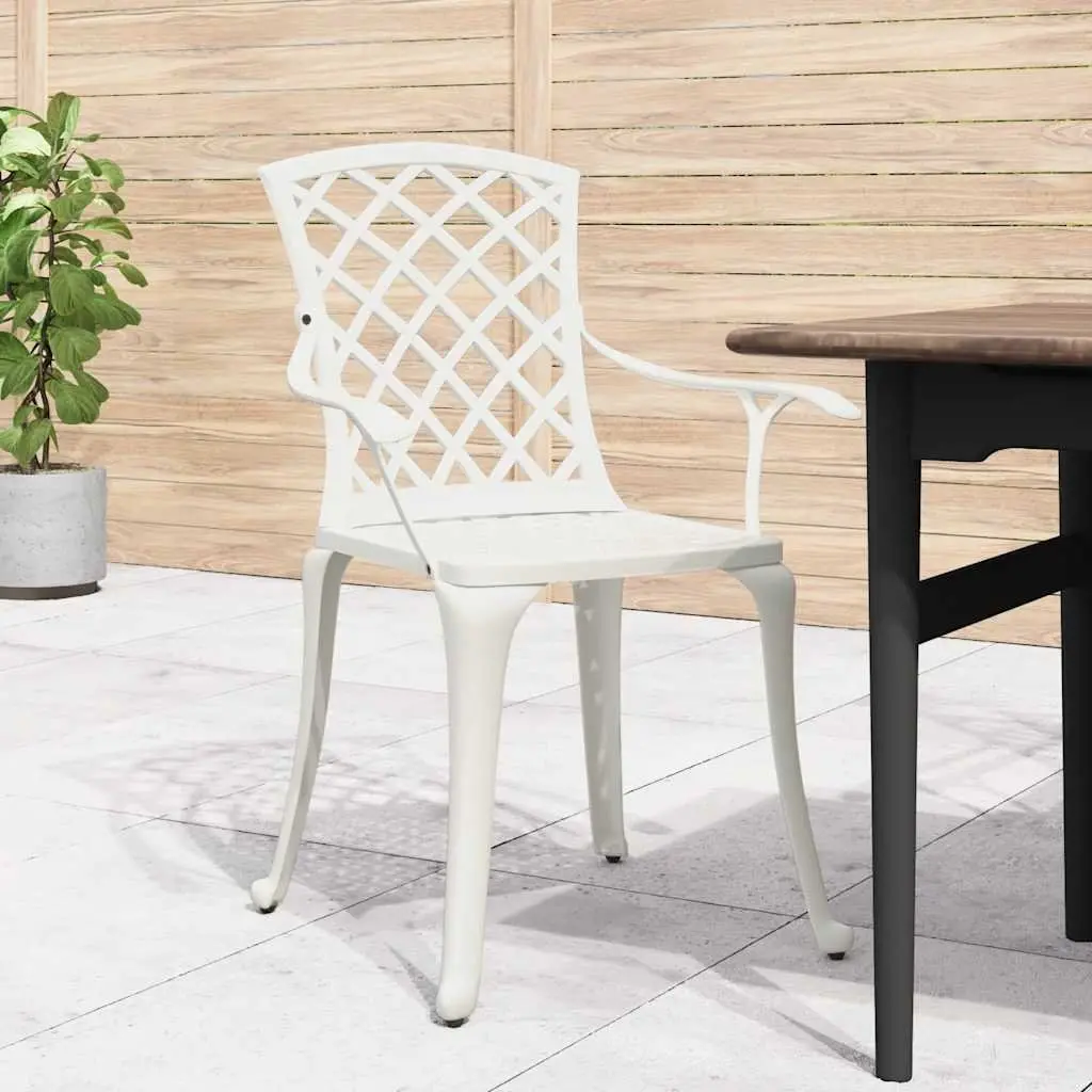 Set of 6 White Cast Aluminium Outdoor Dining Chairs Ergonomic High Backrest for Patio Garden Relaxation