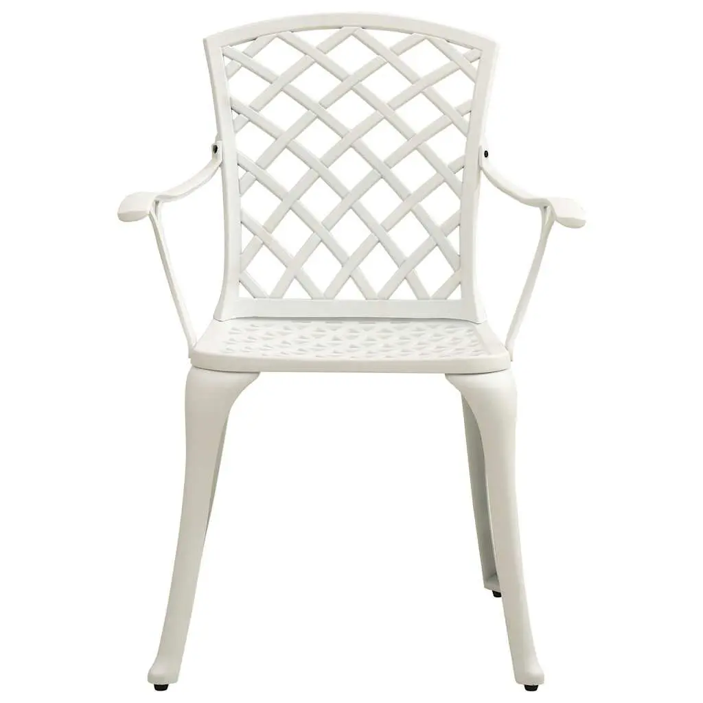 Set of 6 White Cast Aluminium Outdoor Dining Chairs Ergonomic High Backrest for Patio Garden Relaxation
