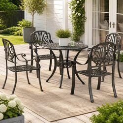 Garden Dining Set 5 Piece Outdoor Patio Furniture Brown Cast Aluminium Table