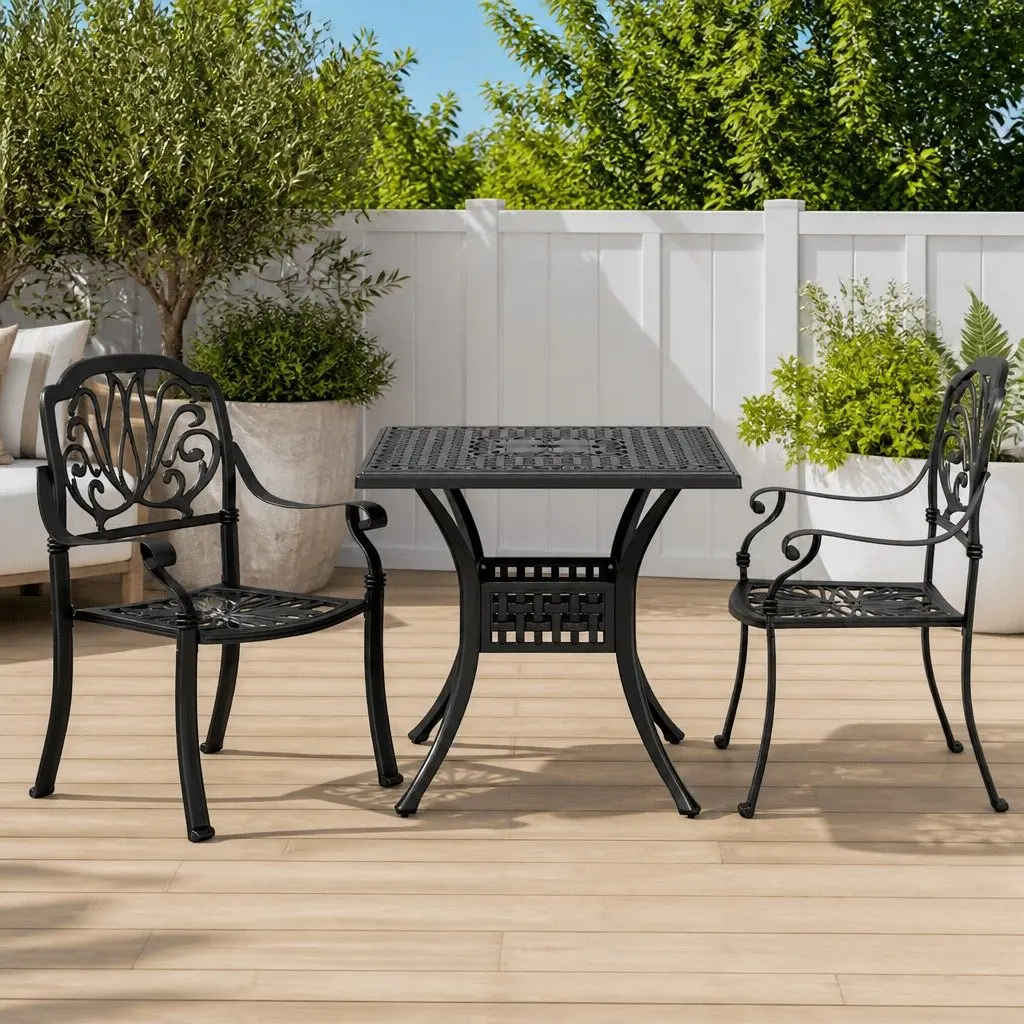 3 Piece Bistro Set Cast Aluminium Outdoor Garden Patio Furniture Table Chairs Black
