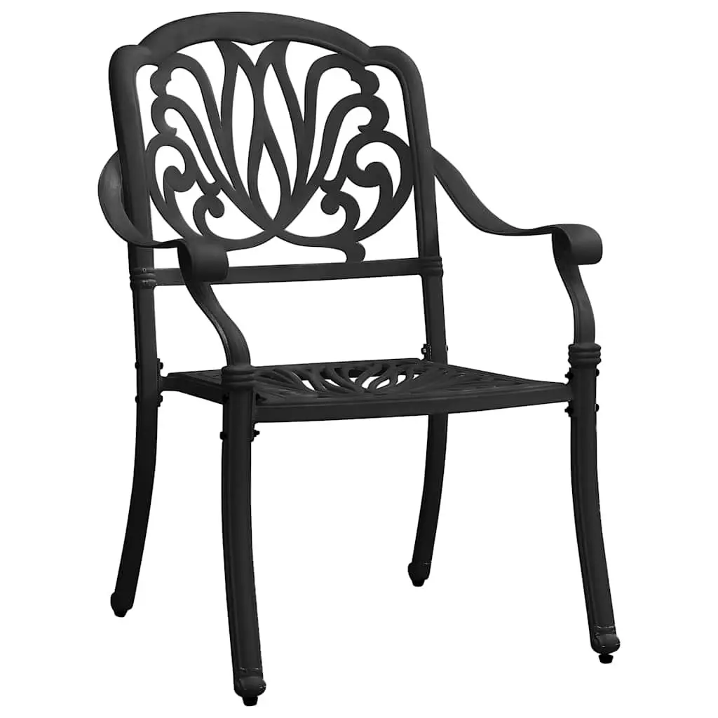 Outdoor Dining Set 5 Piece Black Aluminium Furniture Table with Umbrella Hole High Backrest and Armrests for Patio and Garden