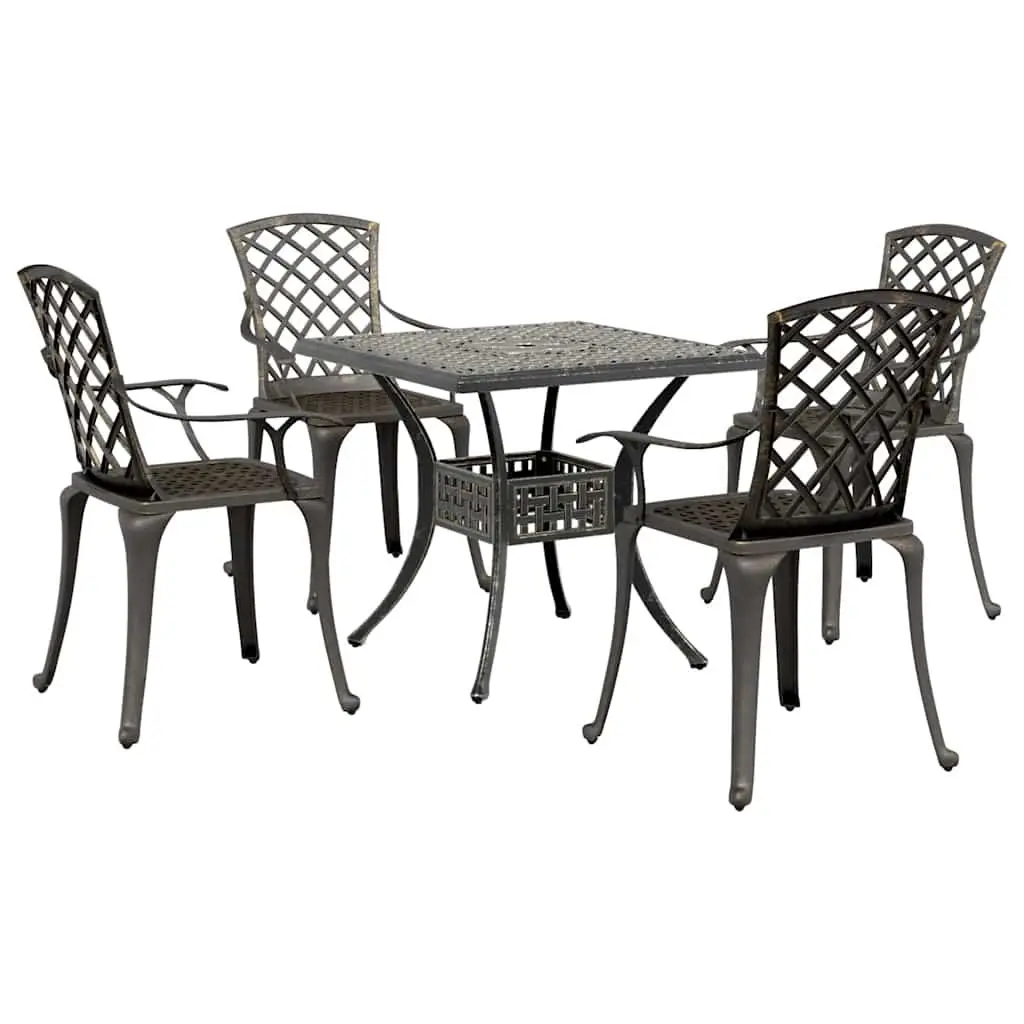 Garden Dining Set 5 Piece Outdoor Patio Furniture Cast Aluminium Brown