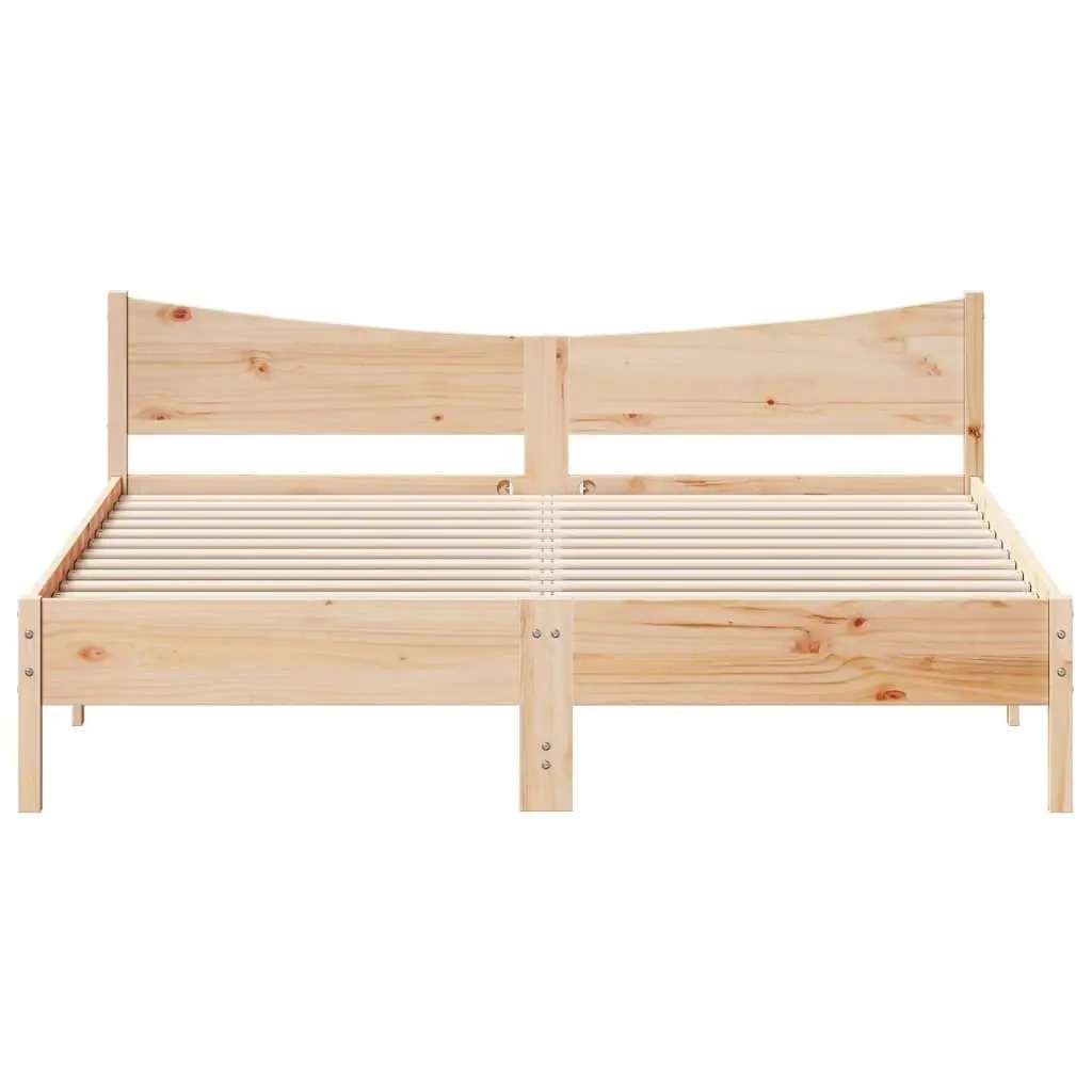 King Bed Frame Solid Wood Pine Brown Wooden Headboard Slatted Base 183x203cm