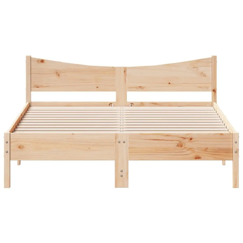 Bed Frame 150x200 cm Solid Wood Pine Slatted Base Bedroom Furniture Brown