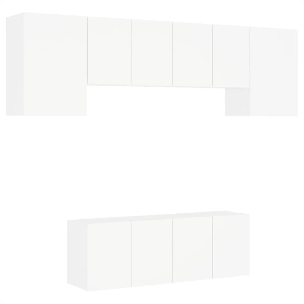 6 Piece Floating Storage Shelves White Engineered Wood TV Unit for Bedroom or Living Room