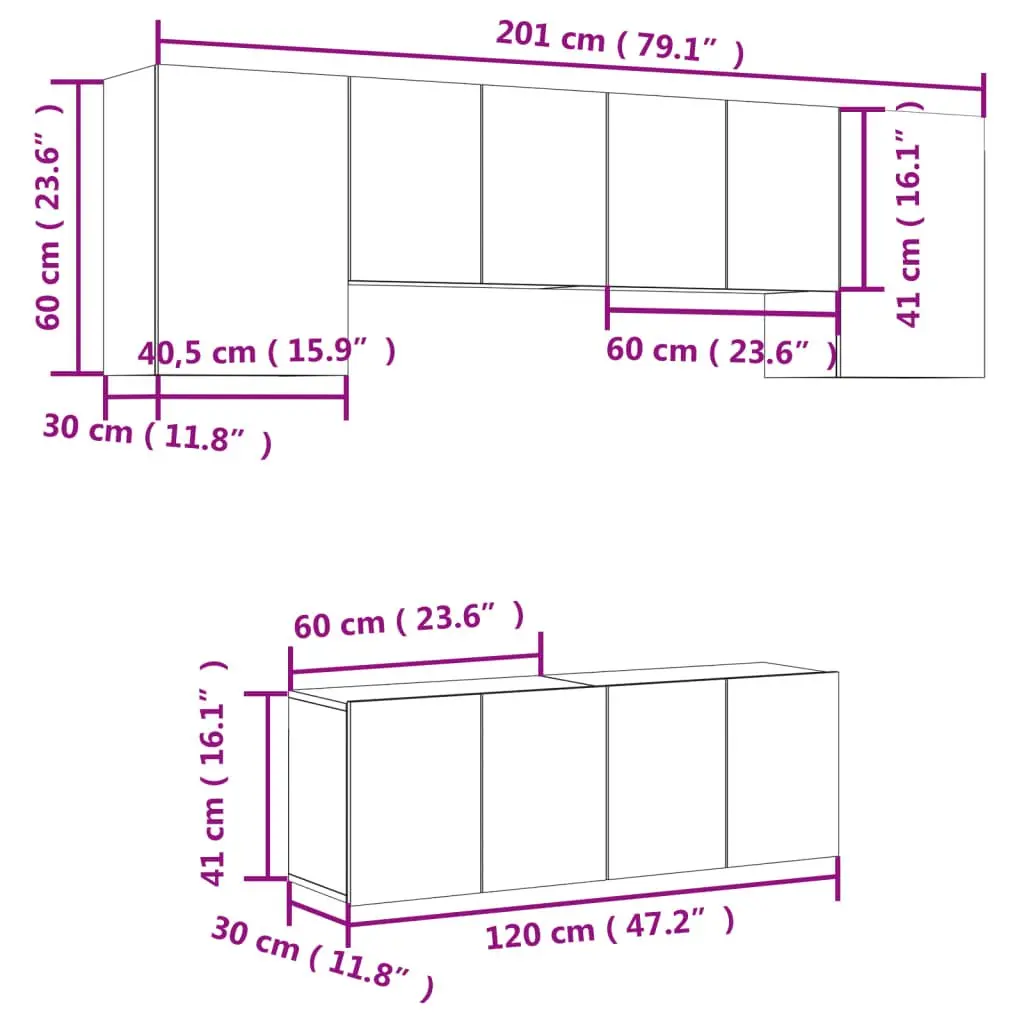 6 Piece Floating Storage Shelves White Engineered Wood TV Unit for Bedroom or Living Room