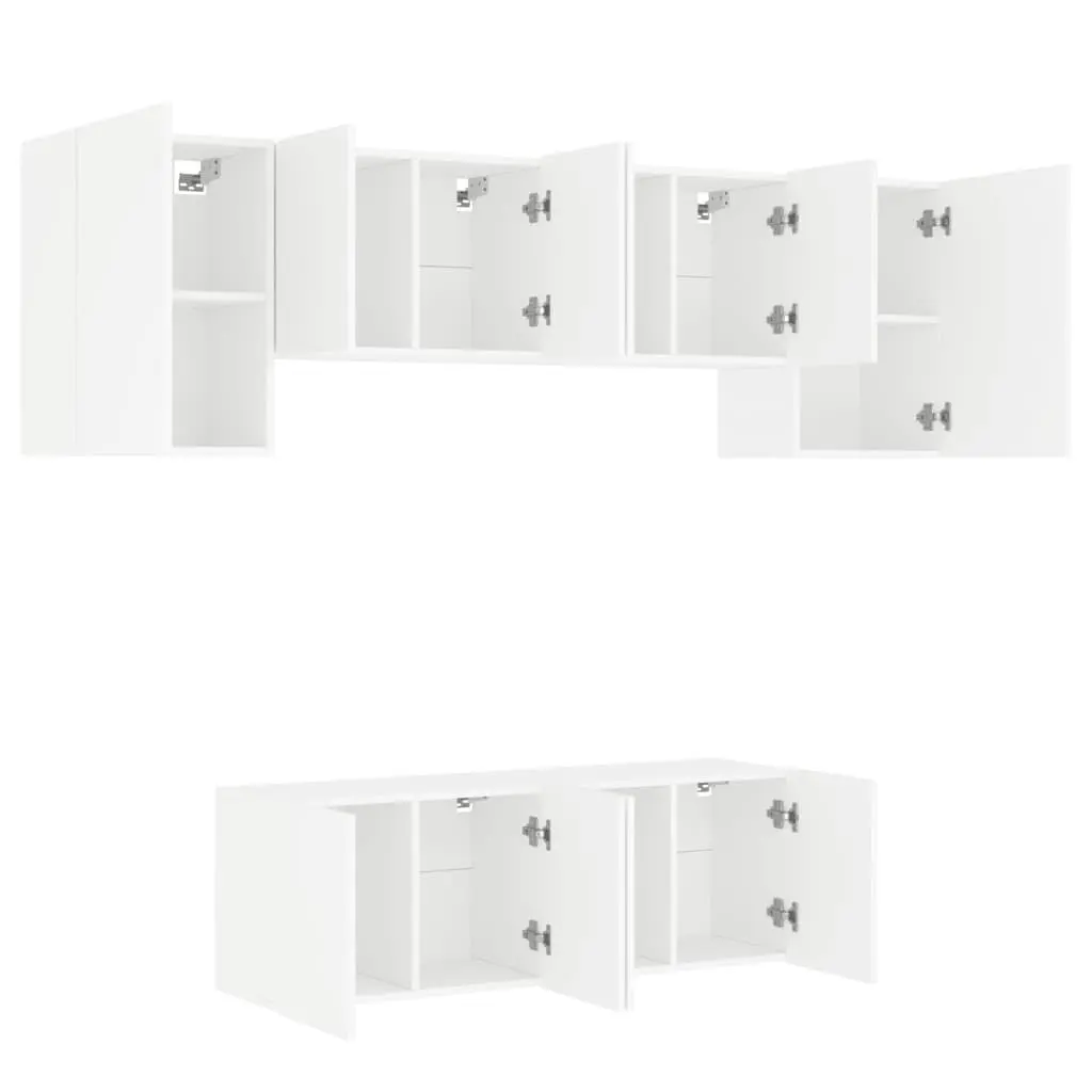 6 Piece Floating Storage Shelves White Engineered Wood TV Unit for Bedroom or Living Room