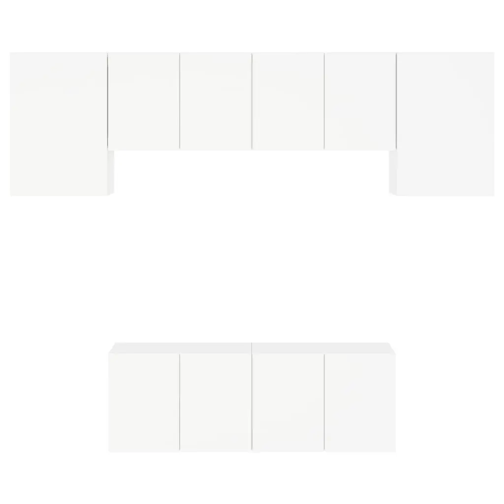 6 Piece Floating Storage Shelves White Engineered Wood TV Unit for Bedroom or Living Room