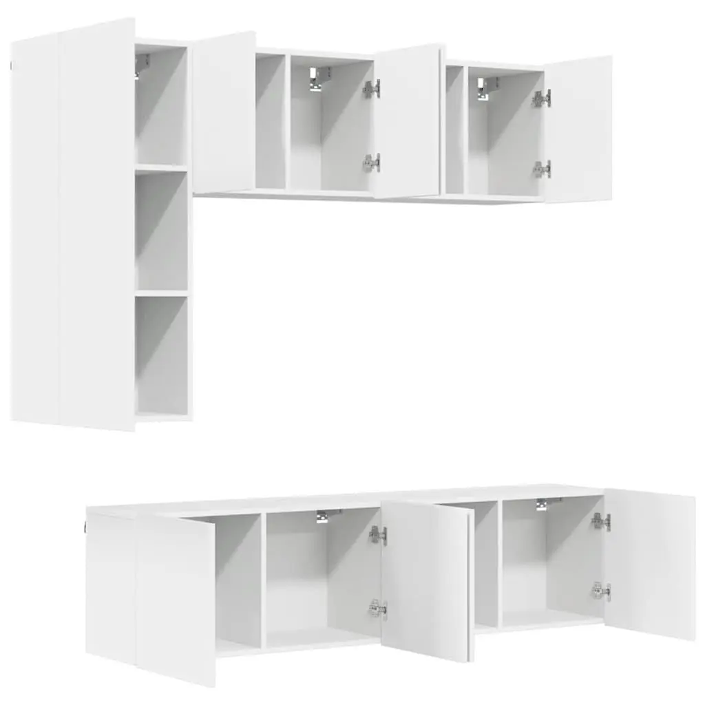 5 Piece White Floating Shelves Storage Cabinet Wall-Mounted TV Unit Engineered Wood