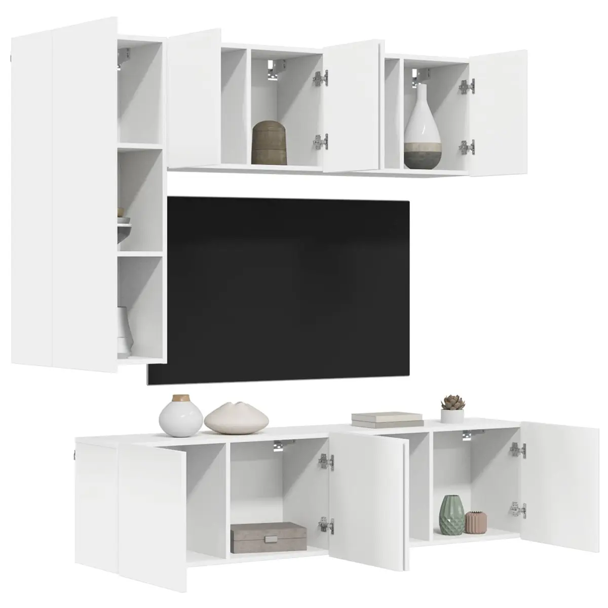 5 Piece White Floating Shelves Storage Cabinet Wall-Mounted TV Unit Engineered Wood