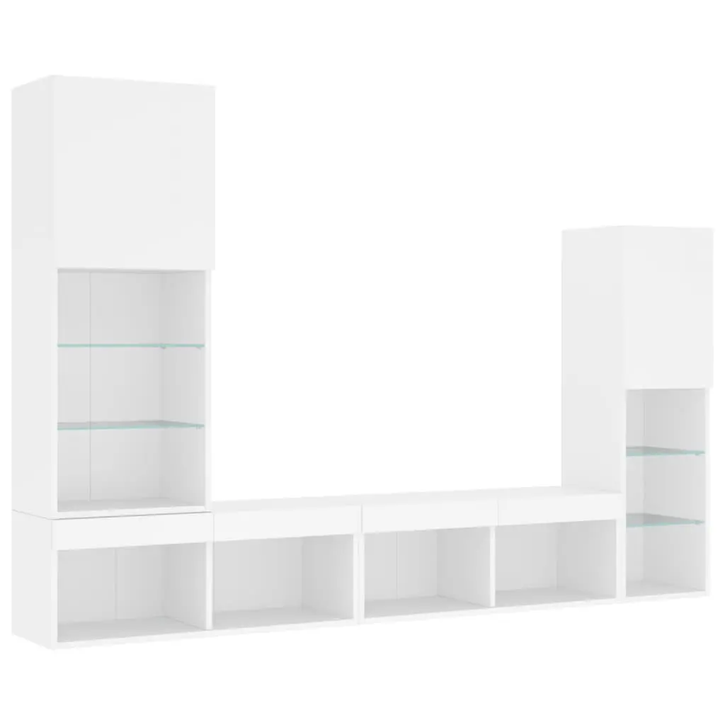 TV Wall Units Engineered Wood 4 Piece Wall Mounted Cabinet White with RGB LED Lights