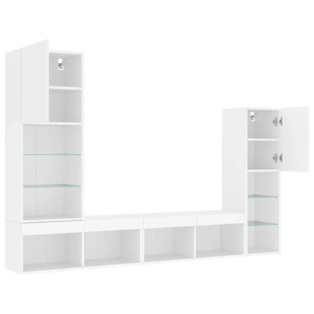 TV Wall Units Engineered Wood 4 Piece Wall Mounted Cabinet White with RGB LED Lights