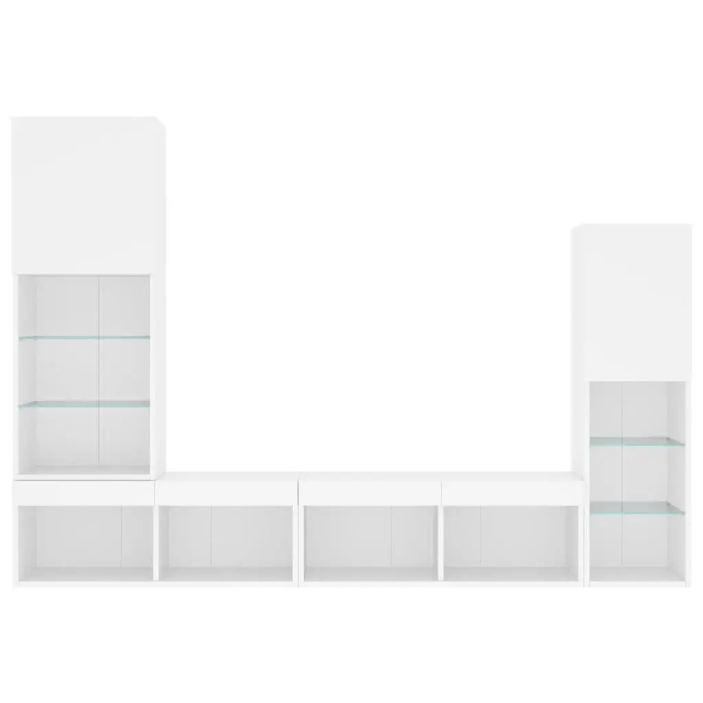 TV Wall Units Engineered Wood 4 Piece Wall Mounted Cabinet White with RGB LED Lights