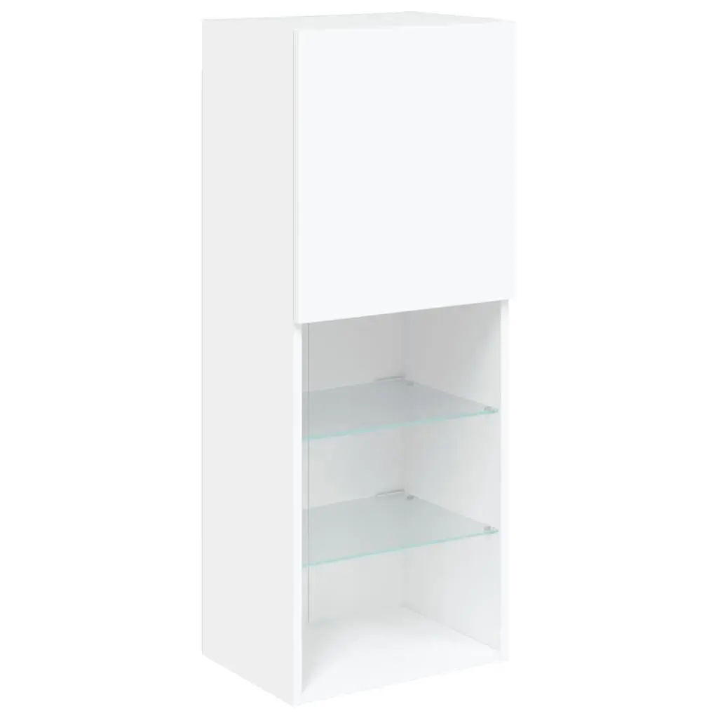TV Wall Units Engineered Wood 4 Piece Wall Mounted Cabinet White with RGB LED Lights