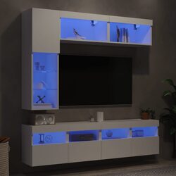 Functional 7 Piece White Floating Cabinet Set for TV and Media