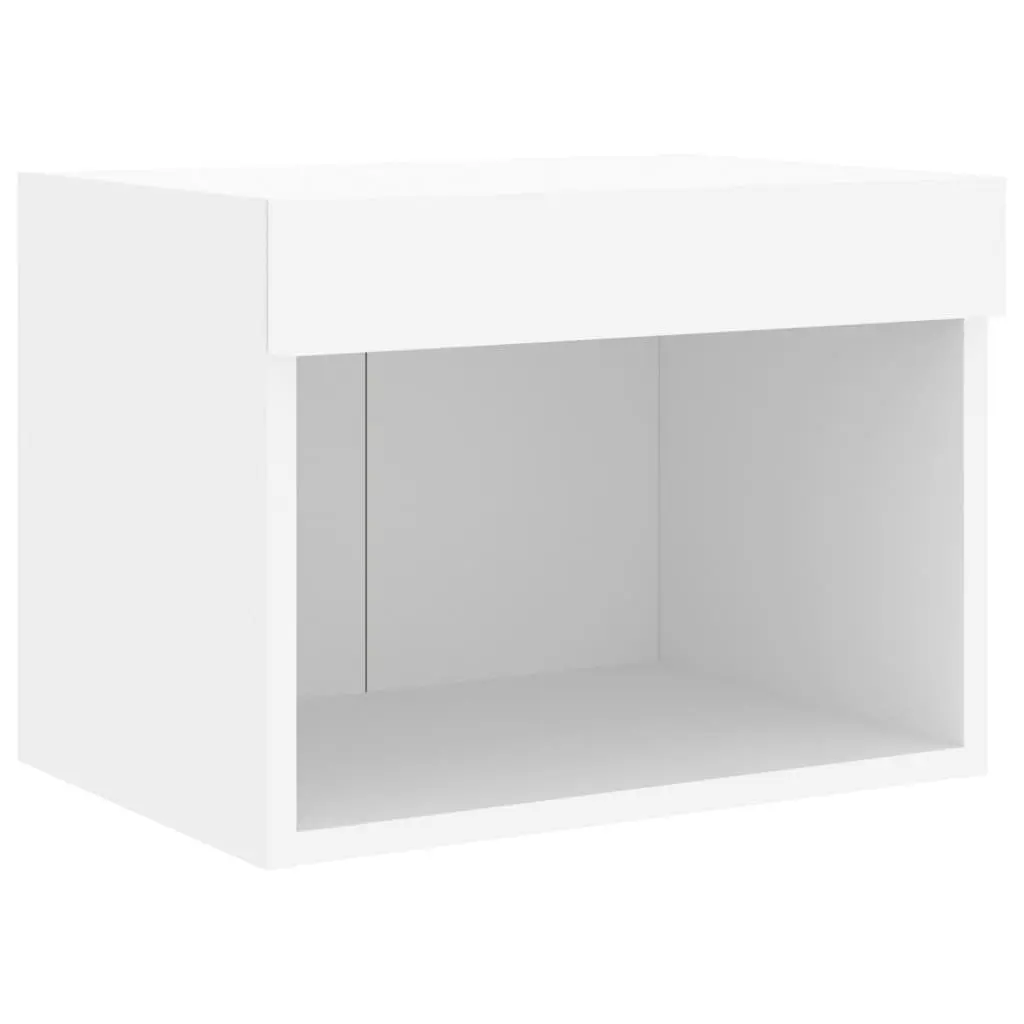 TV Wall Cabinet Set Engineered Wood 7 Piece White Floating Storage Unit with RGB LED Lights