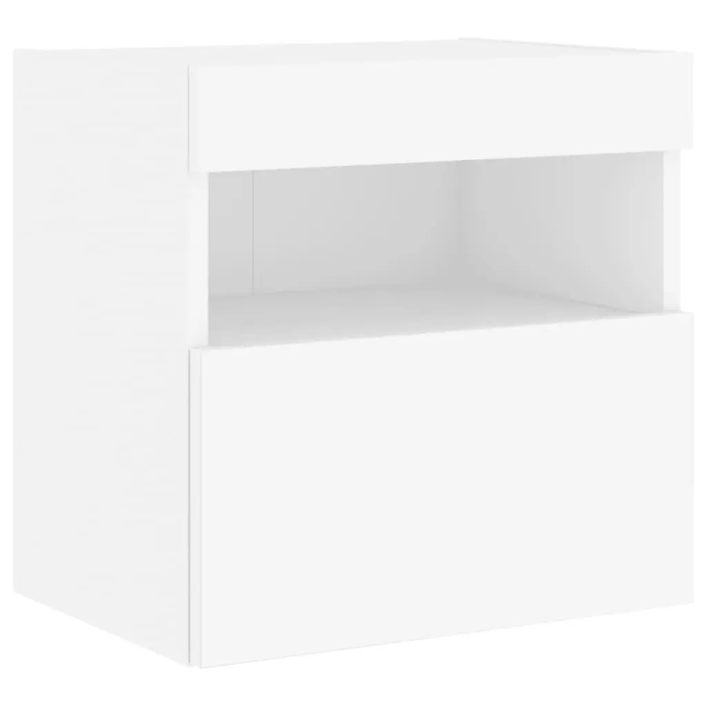 TV Wall Cabinet Set Engineered Wood 7 Piece White Floating Storage Unit with RGB LED Lights