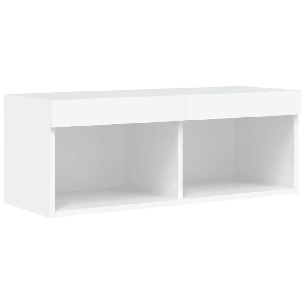 8 Piece White Floating Storage Unit Wall Mounted Cabinet Set Engineered Wood with RGB LED Lights for TV and Living Room Use
