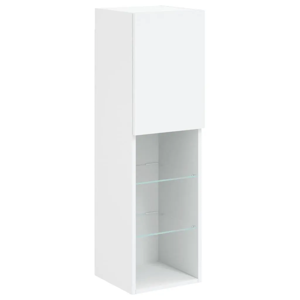 8 Piece White Floating Storage Unit Wall Mounted Cabinet Set Engineered Wood with RGB LED Lights for TV and Living Room Use
