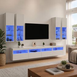 TV Wall Cabinet Set with LED Lighting: 7 Practical Pieces