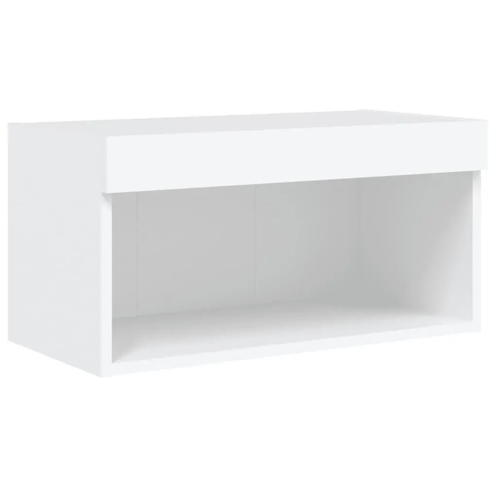 6 Piece White Engineered Wood Wall-Mounted TV Cabinet Set with RGB LED Lighting and Floating Storage Shelves
